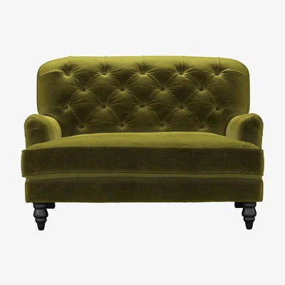 Sofa.com Snowdrop Button Back Loveseat in Olive Cotton Matt Velvet - sofa.com