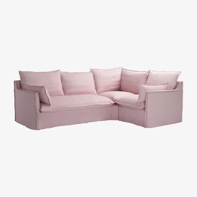 Sofa.com Isaac Asym: LHF 2 Seat w RHF Single in Powder Pink Brushed Linen Cotton - sofa.com