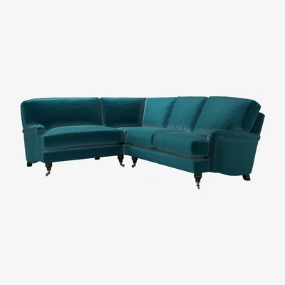 Sofa.com Bluebell Asym. Crn: LHF Loveseat w RHF 2 Seat in Deep Turquoise Cotton Matt Velvet - sofa.com