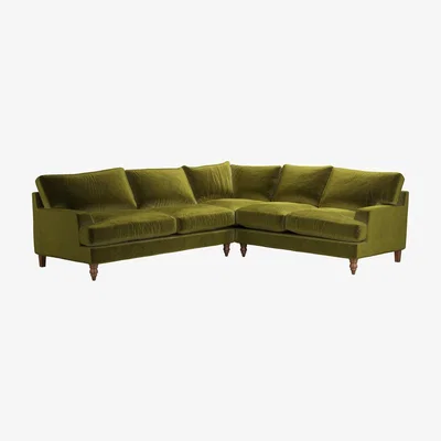 Sofa.com Isla Asym. Crn: LHF 2.5 Seat w RHF 2 Seat in Olive Cotton Matt Velvet - sofa.com