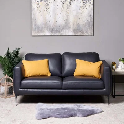Woods Furniture Carnaby Leather Sofa 2 Seater - Dark BlueGrey