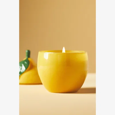 Anthropologie Lemon-Shaped Floral Lemon Blossom Glass Candle