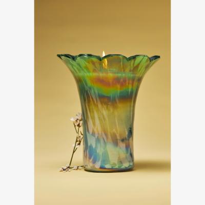 Anthropologie Cheena Woody Sea Misted Santal Glass Floral Candle