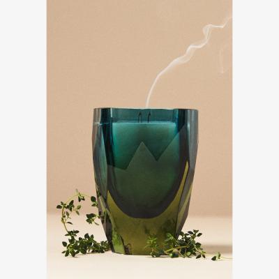 Anthropologie Mira Woody White Cedar & Thyme Tall Cut Glass Candle