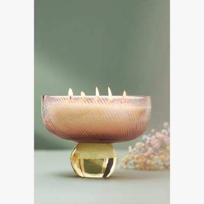 Anthropologie Pedestal Floral Peony Blush Glass Candle