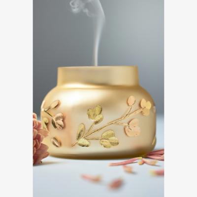 Anthropologie Capri Blue Volcano Gold Leaf Glass Candle