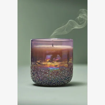 Anthropologie Elea Floral Blue Poppy & Sage Beaded Glass Candle