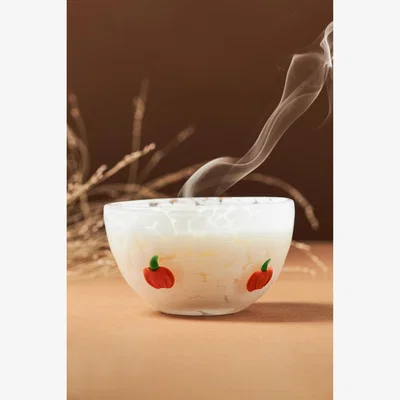 Anthropologie Pressed Bead Pumpkin Sweet Vanilla Glass Candle