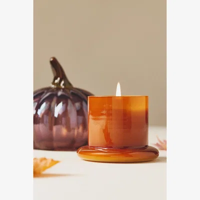 Anthropologie Woody White Birch & Pumpkin Glass Cloche Candle