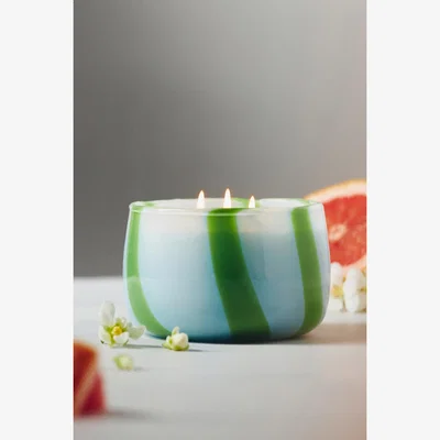 Anthropologie Piper Fruity Peach & Papaya Striped Glass Candle