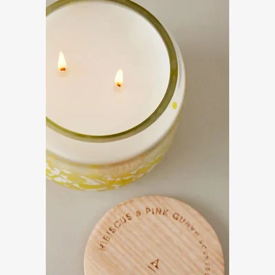 Anthropologie By Anthropologie Fresh Hibiscus & Pink Guava Glass Jar Candle