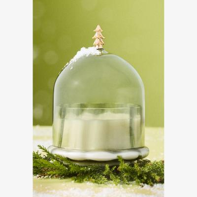 Anthropologie Christmas Tree Woody Fresh Balsam & Cedarwood Glass Cloche Candle
