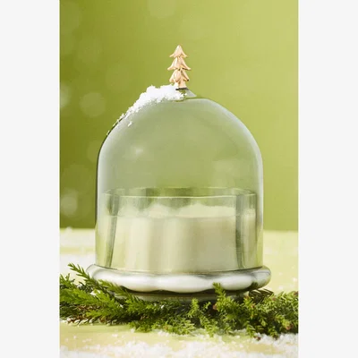 Anthropologie Christmas Tree Woody Fresh Balsam & Cedarwood Glass Cloche Candle