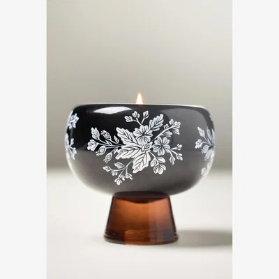 Anthropologie Gourmand Pumpkin & Sweet Vanilla Handpainted Pedestal Glass Candle