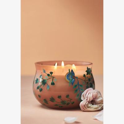 Anthropologie Saraban Woody Violet Cypress Hand-Painted Glass Candle