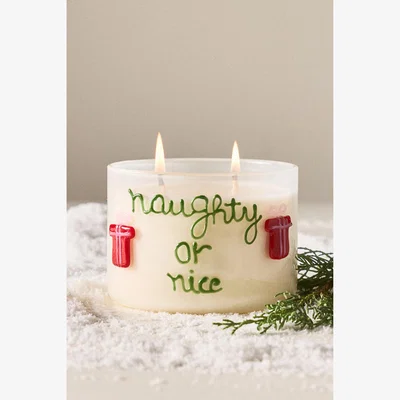 Anthropologie Festive Notes Naughty or Nice Gourmand Caramel Spice Wonderland Glass Candle