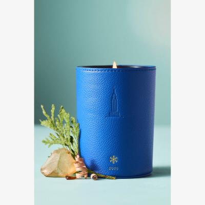 Anthropologie NYC Icon Embossed Woody Crisp Cedar Glass Candle