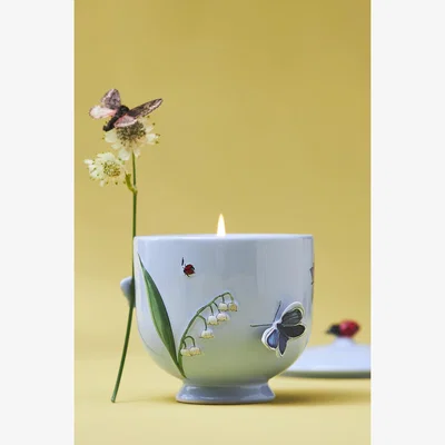 Anthropologie Faye Fruity White Amber Mandarin Blue Ceramic Candle