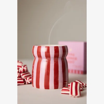 Anthropologie Paddywax Cabana Pink Peppermint Striped Ceramic Candle