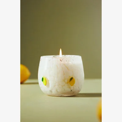 Anthropologie Icon Floral Lemon Blossom Cheena Glass Candle