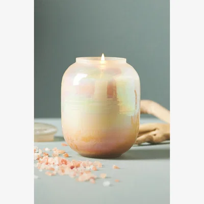 Anthropologie Iridescent Fresh Sea Salt & Driftwood Glass Jar Candle