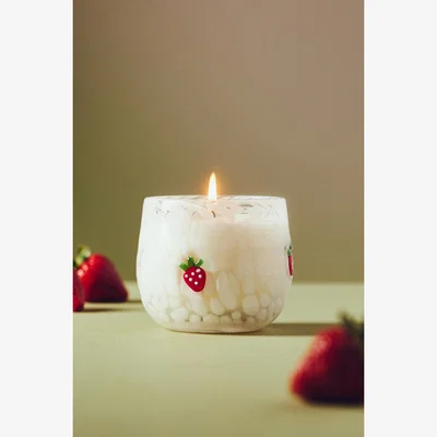 Anthropologie Icon Fruity Strawberry & Guava Cheena Glass Candle