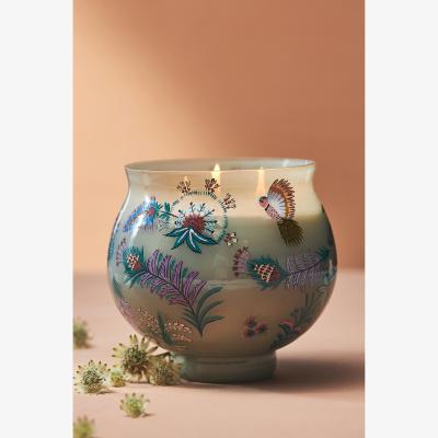 Anthropologie Saraban Fresh Vetiver & Sandalwood Hand-Painted Glass Candle