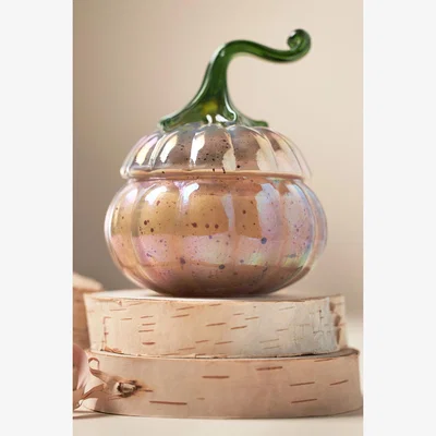 Anthropologie Woody White Birch & Pumpkin Mini Glass Pumpkin Candle