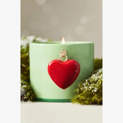 Anthropologie Heart Charm Fresh Mistletoe & Moss Ceramic Candle