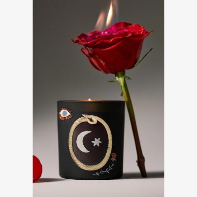 Anthropologie Woody Halloween Moon Leather and Leaves Glass Candle