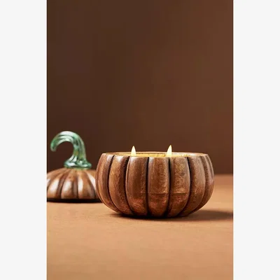 Anthropologie Wooden Bourbon & Pumpkin Candle