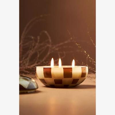 Anthropologie Reese Woody Cedar Leaf & Oak Checkered Glass Candle