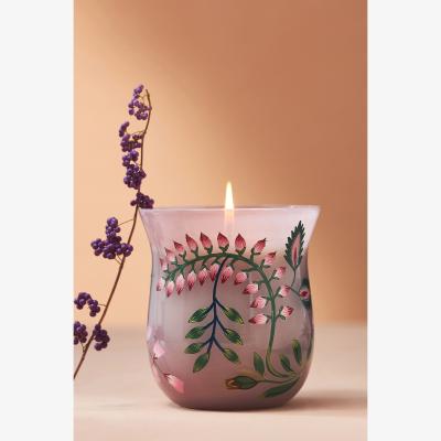 Anthropologie Saraban Floral Sol Tobac Hand-Painted Glass Candle