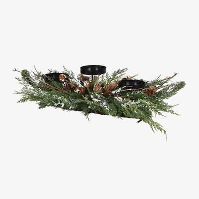 Barker and Stonehouse Snowy Pinecone Candle Centrepiece, Green | Barker & Stonehouse