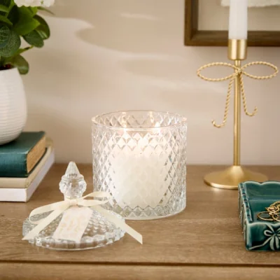 Dunelm Cocoa & White Rose Pressed Glass Multi Wick Candle