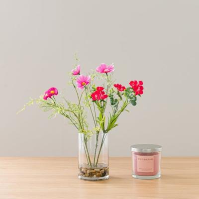 Dunelm Artificial Wildflower Bouquet in Vase & Wild Rhubarb Candle Gift Set