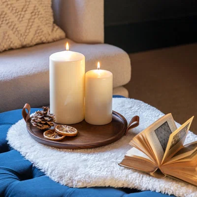 Dunelm Harvey Walnut Wooden Round Candle Tray