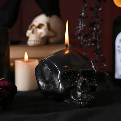 Dunelm Black Skull Candle Black