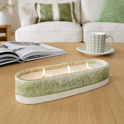 Dunelm Churchgate Amber and Pine Wick Candle Green