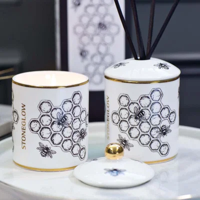 Dunelm Stoneglow Keepsake Bee Kind Ceramic Candle Black and white