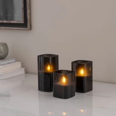 Dunelm Set of 3 Square Glass LED Pillar Candles