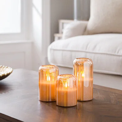 Dunelm Set of 3 Amber Glass Domed LED Candles
