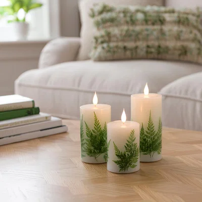 Dunelm Set of 3 LED Fern Pillar Candles White
