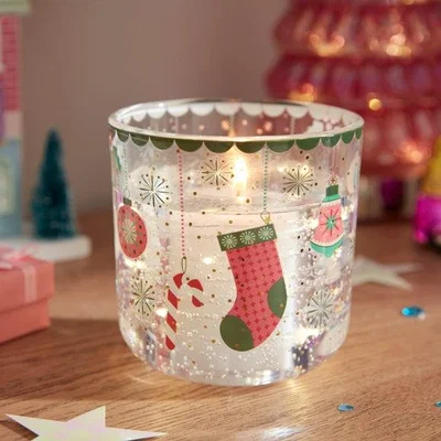 Dunelm Christmas Bauble Pink Sugar LED Jar Candle