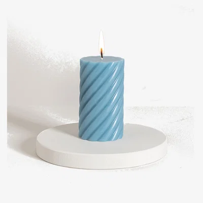 Dunelm Small Twisted Pillar Candle, 12cm Blue