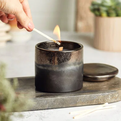 Dunelm Zesty Lemons Kiln Graphite Copper Activated Charcoal & Matcha Candle Black