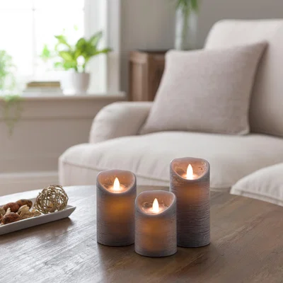 Dunelm Set of 3 Black Tea & Patchouli LED Pillar Candles Grey
