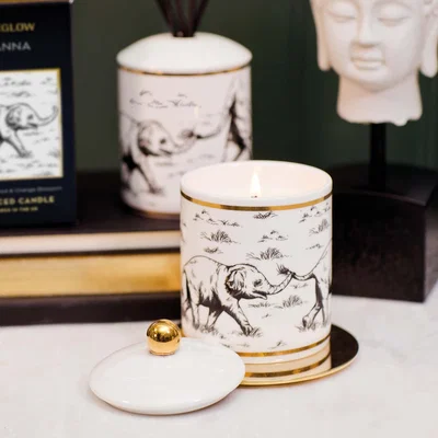 Dunelm Stoneglow Keepsake Savanna Ceramic Candle Black and white