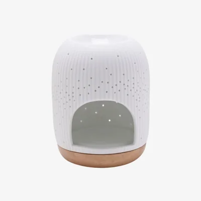Dunelm Hestia Ridged Ceramic & Wood Wax Melt Burner