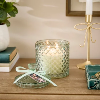 Dunelm Lavender & Vanilla Pressed Glass Multi Wick Candle